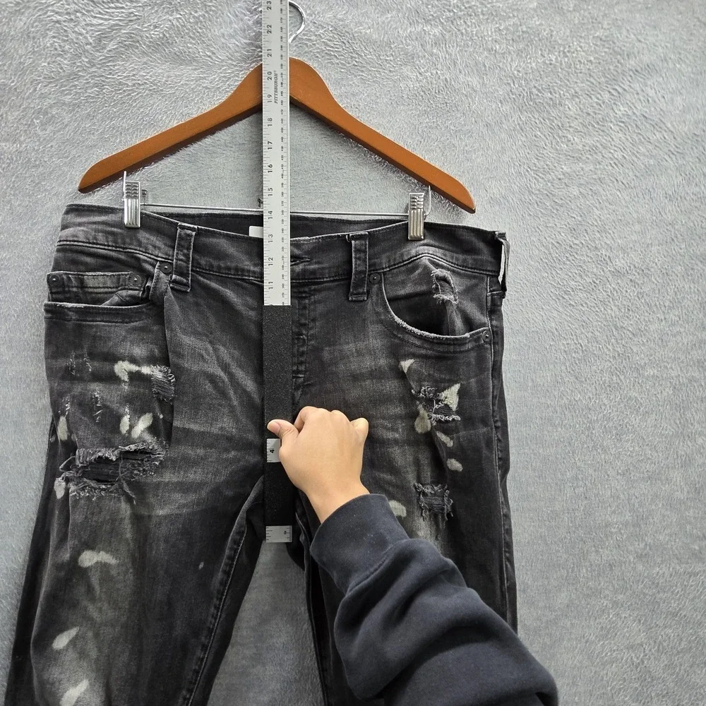 True Religion Men Jeans 36 Black Paint Splatter‎ Rocco Relaxed Skinny Grunge Y2K
